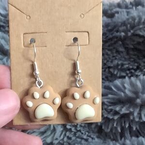 Hand Crafted Tan and Cream Paw Earrings